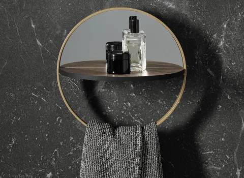 Wandablage mit Spiegel und Metallring als Handtuchhalter: Lavo 2.0 