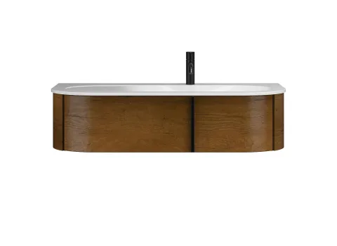 Flacher, asymmetrisch breiter Mineralgusswaschtisch Lavo 2.0