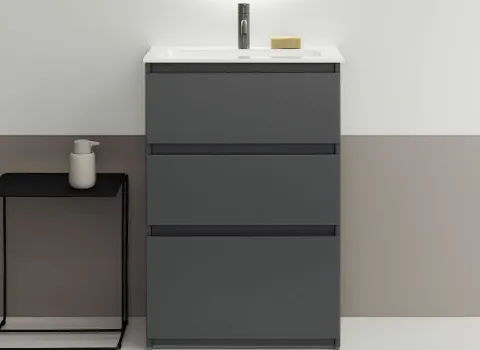 Kompakter Lin20 Waschtisch Stadtbad in Dunkelgrau Matt von burgbad.
